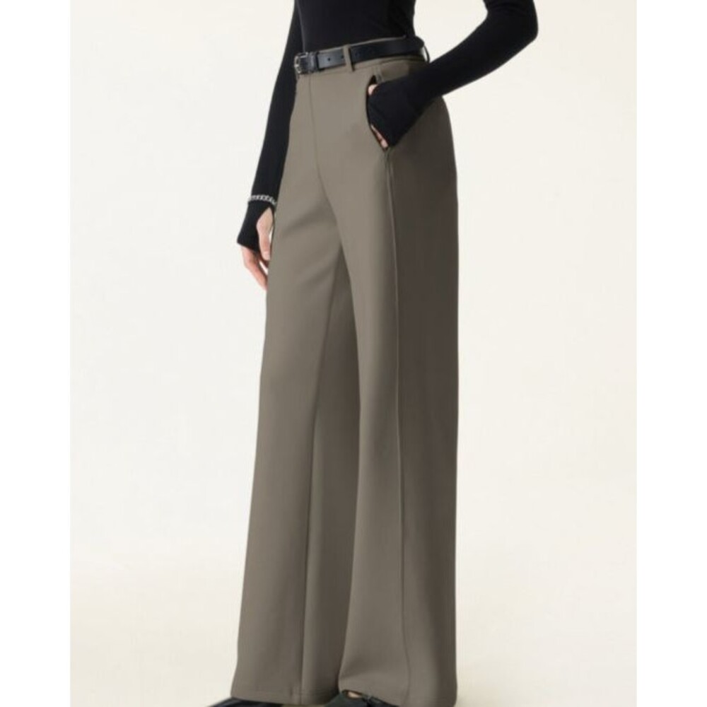 OGL Olive Stretch Cotton Blend Wide Leg Zip Pocket Pull On Pants Petite Medium - Picture 1 of 9